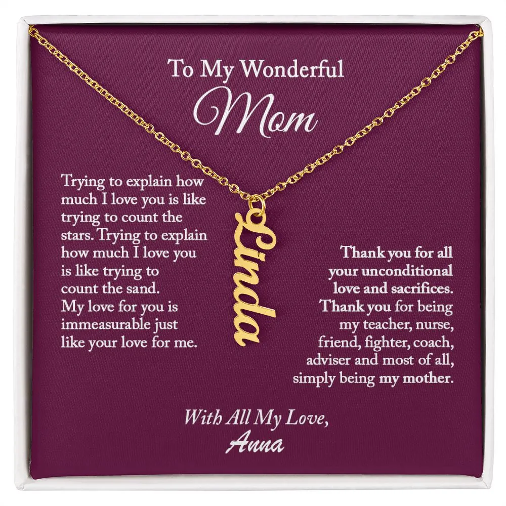 Vertical Name Necklace for Mom, Mom Necklace, Mom Gift from Daughter