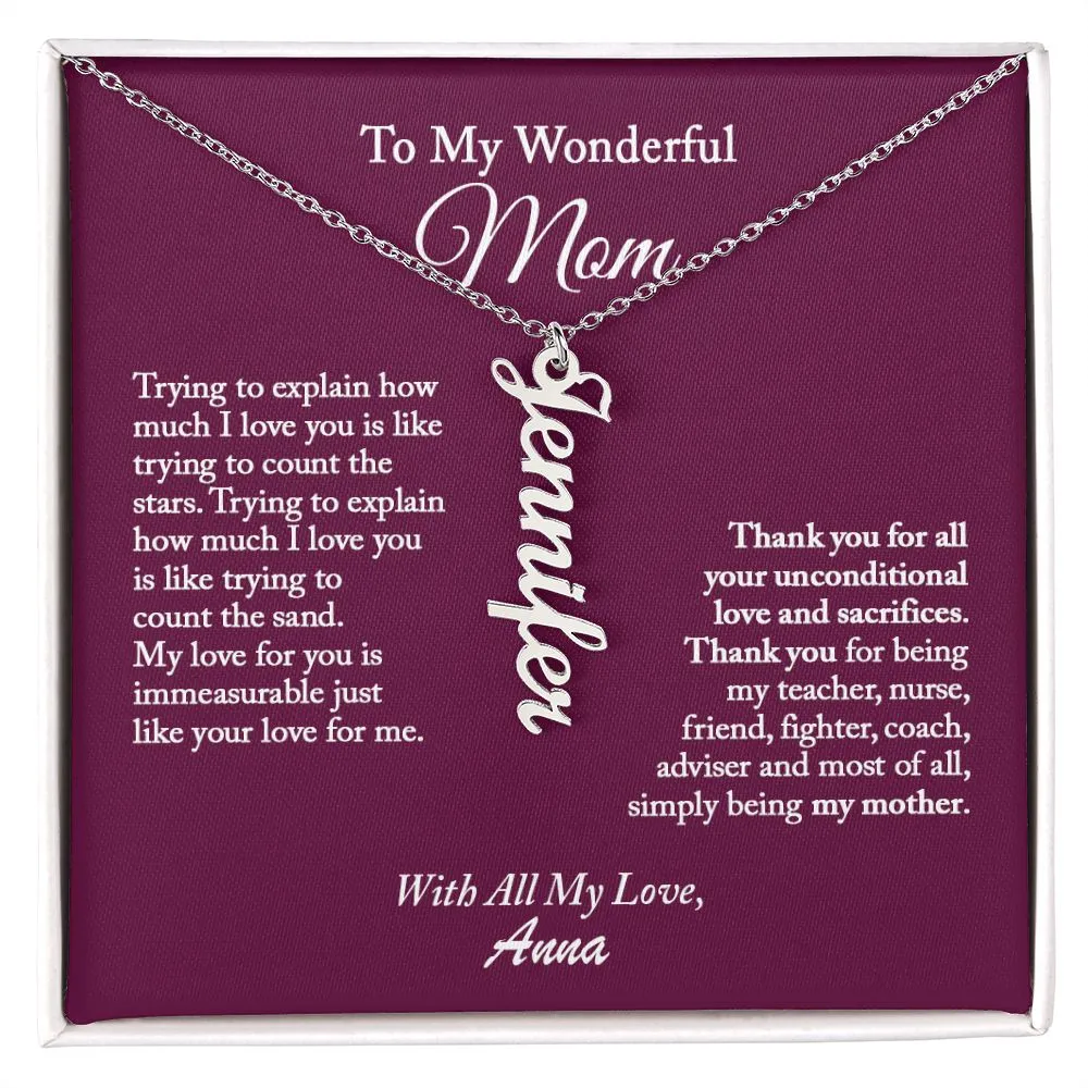 Vertical Name Necklace for Mom, Mom Necklace, Mom Gift from Daughter