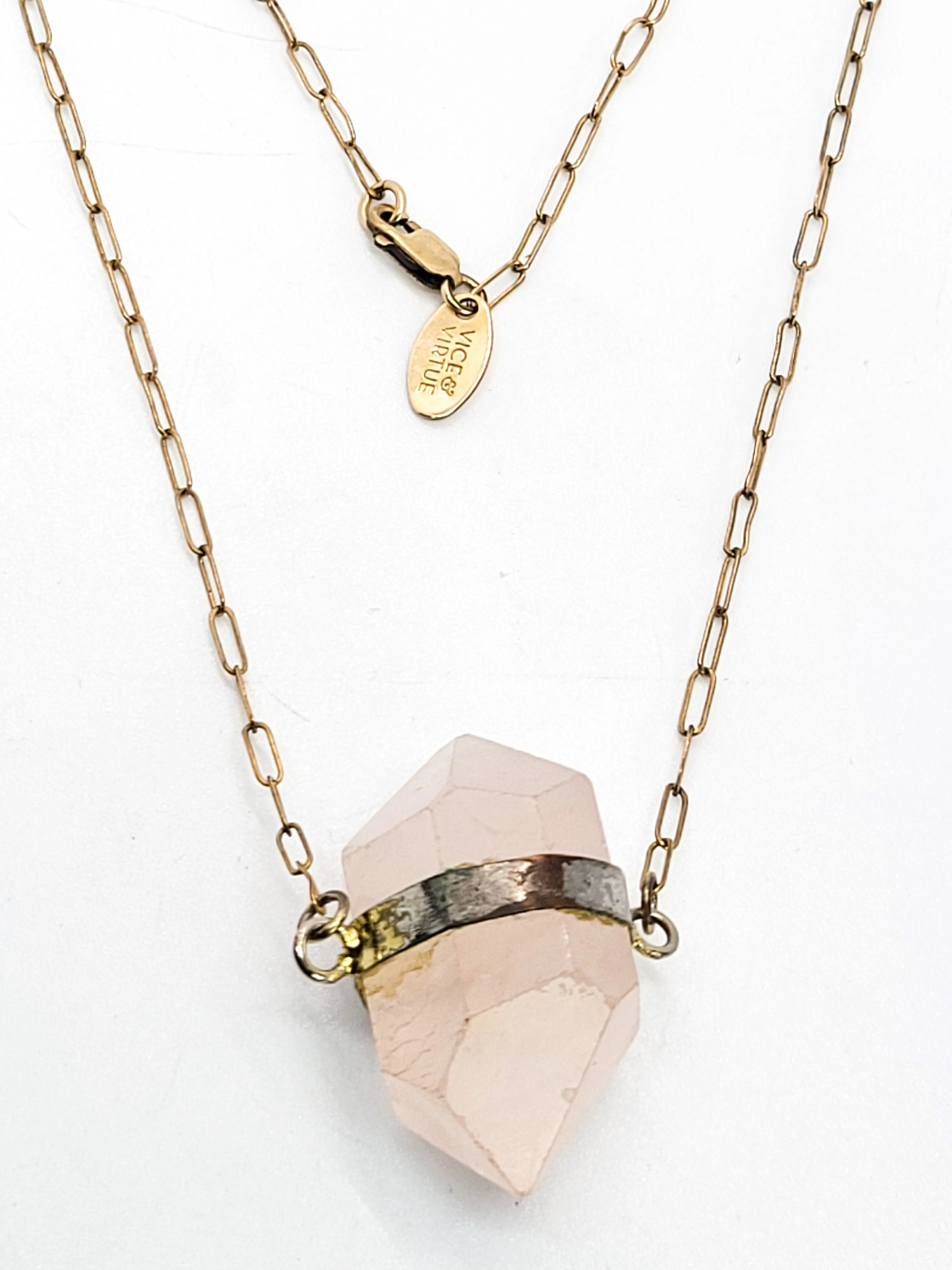 Vice and Virtue 14k gold filled Double terminated Rose Quartz pendant necklace