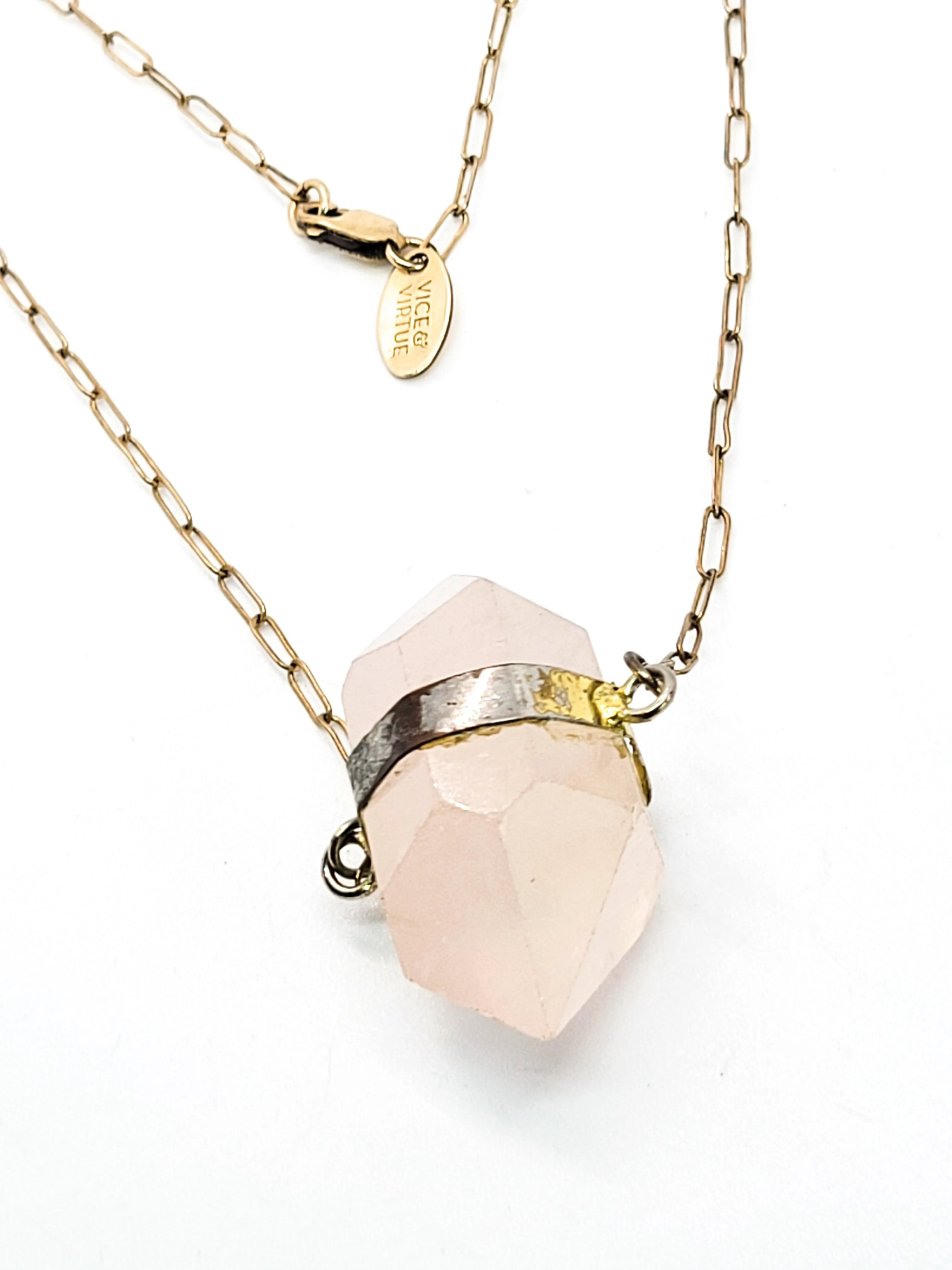 Vice and Virtue 14k gold filled Double terminated Rose Quartz pendant necklace