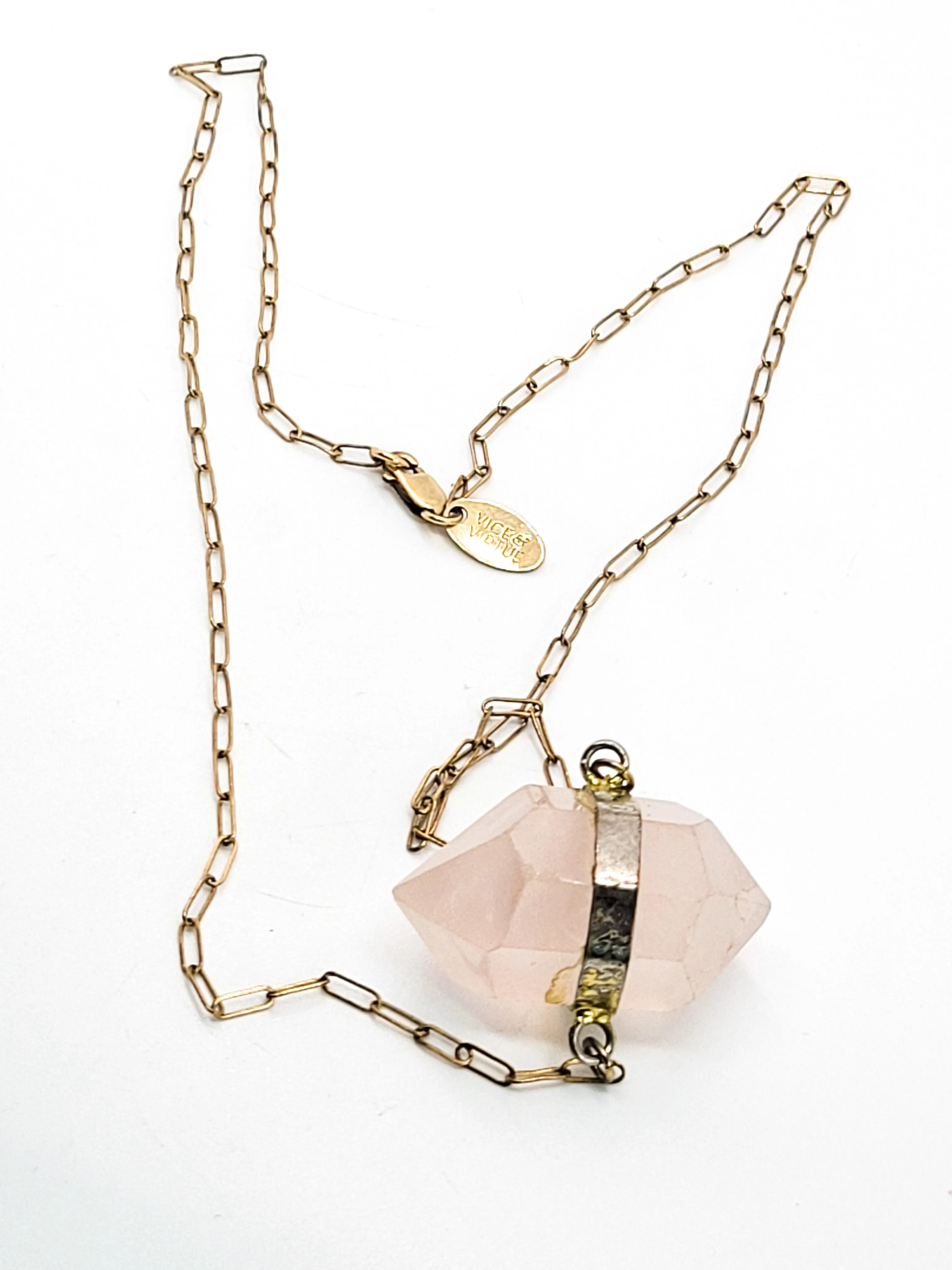 Vice and Virtue 14k gold filled Double terminated Rose Quartz pendant necklace