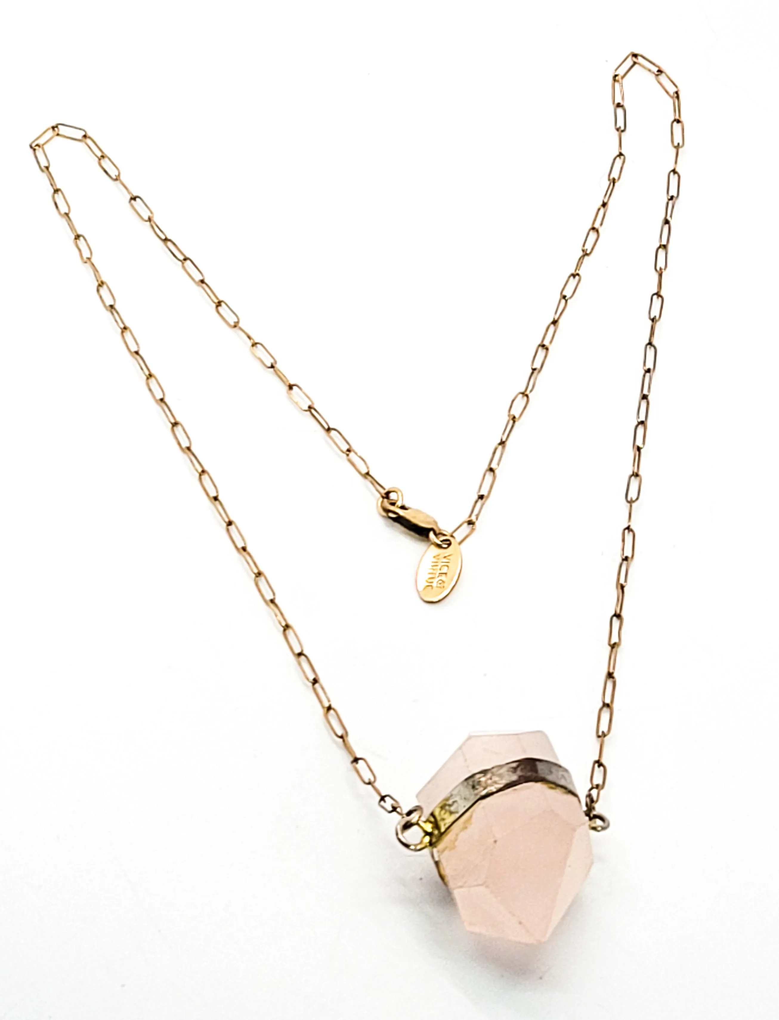 Vice and Virtue 14k gold filled Double terminated Rose Quartz pendant necklace