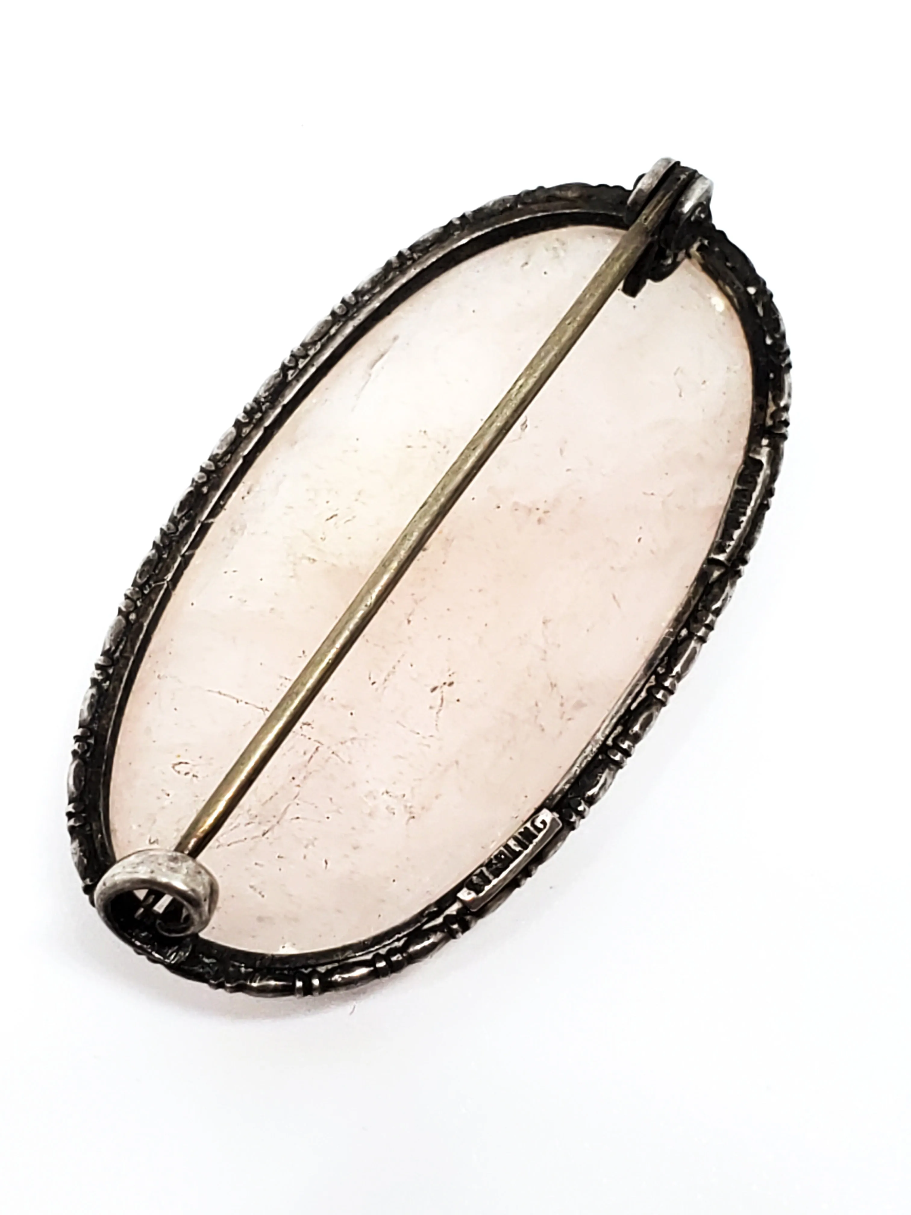 Victorian Rose Quartz Made in Germany sterling silver antique brooch 925