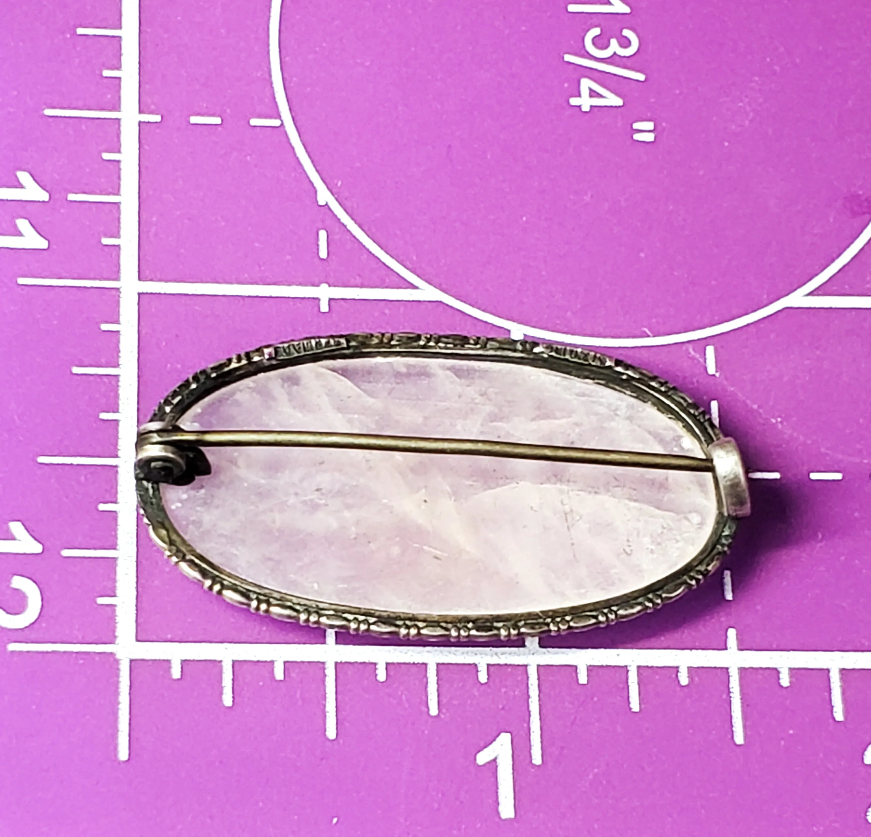 Victorian Rose Quartz Made in Germany sterling silver antique brooch 925