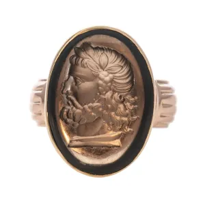 Victorian Smoky Quartz Intaglio 14K Gold Ring