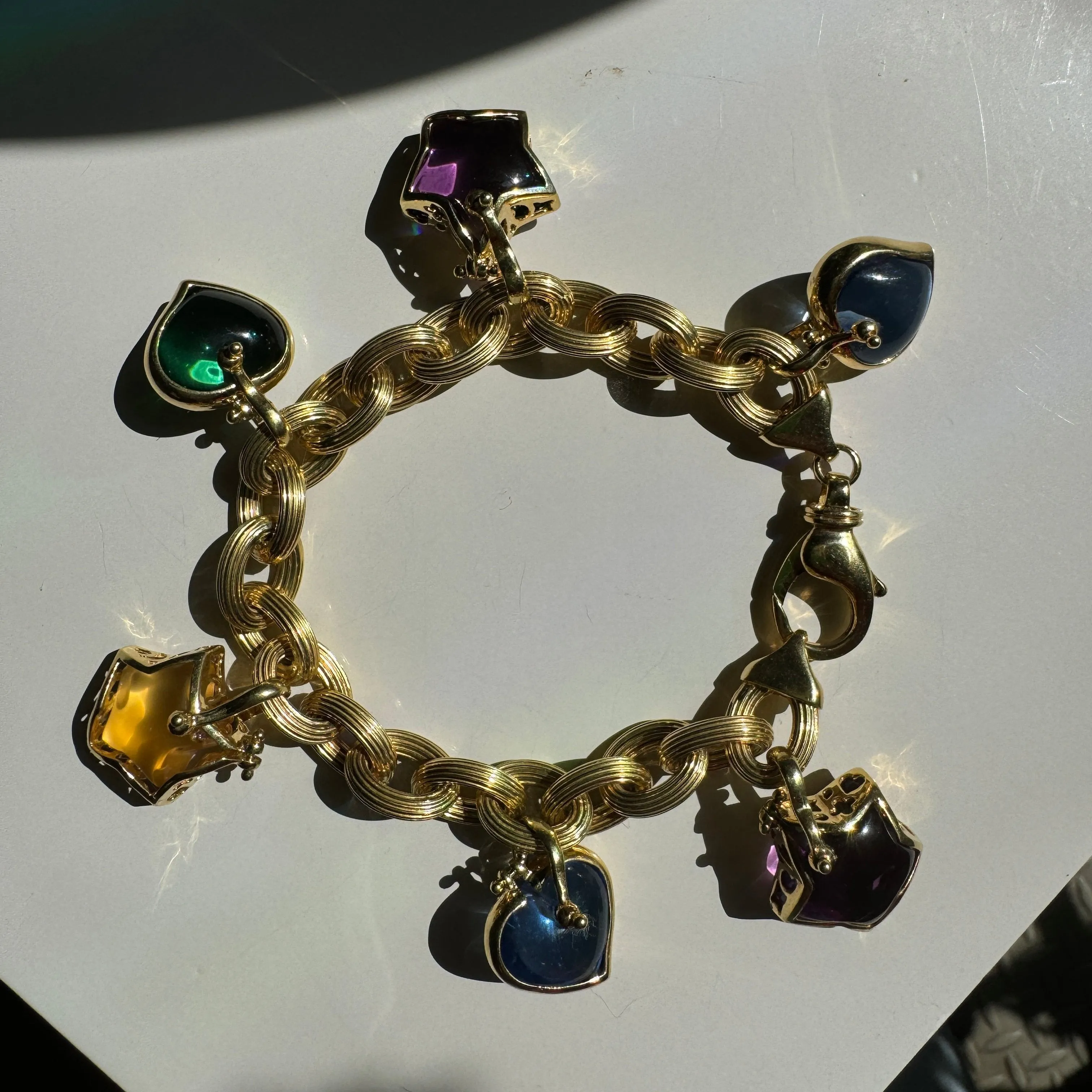 Vintage 14k Multi-Gem Stars & Hearts Bracelet