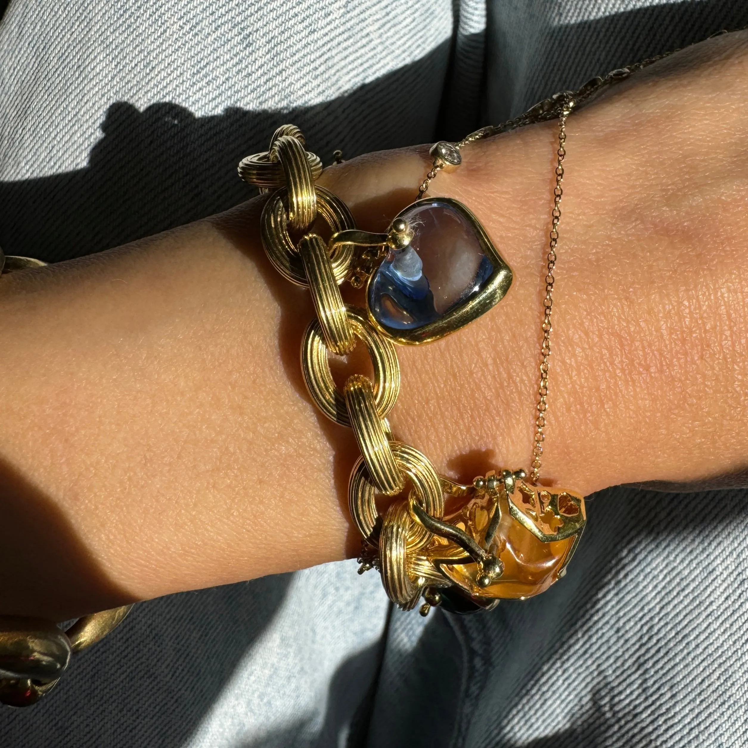 Vintage 14k Multi-Gem Stars & Hearts Bracelet