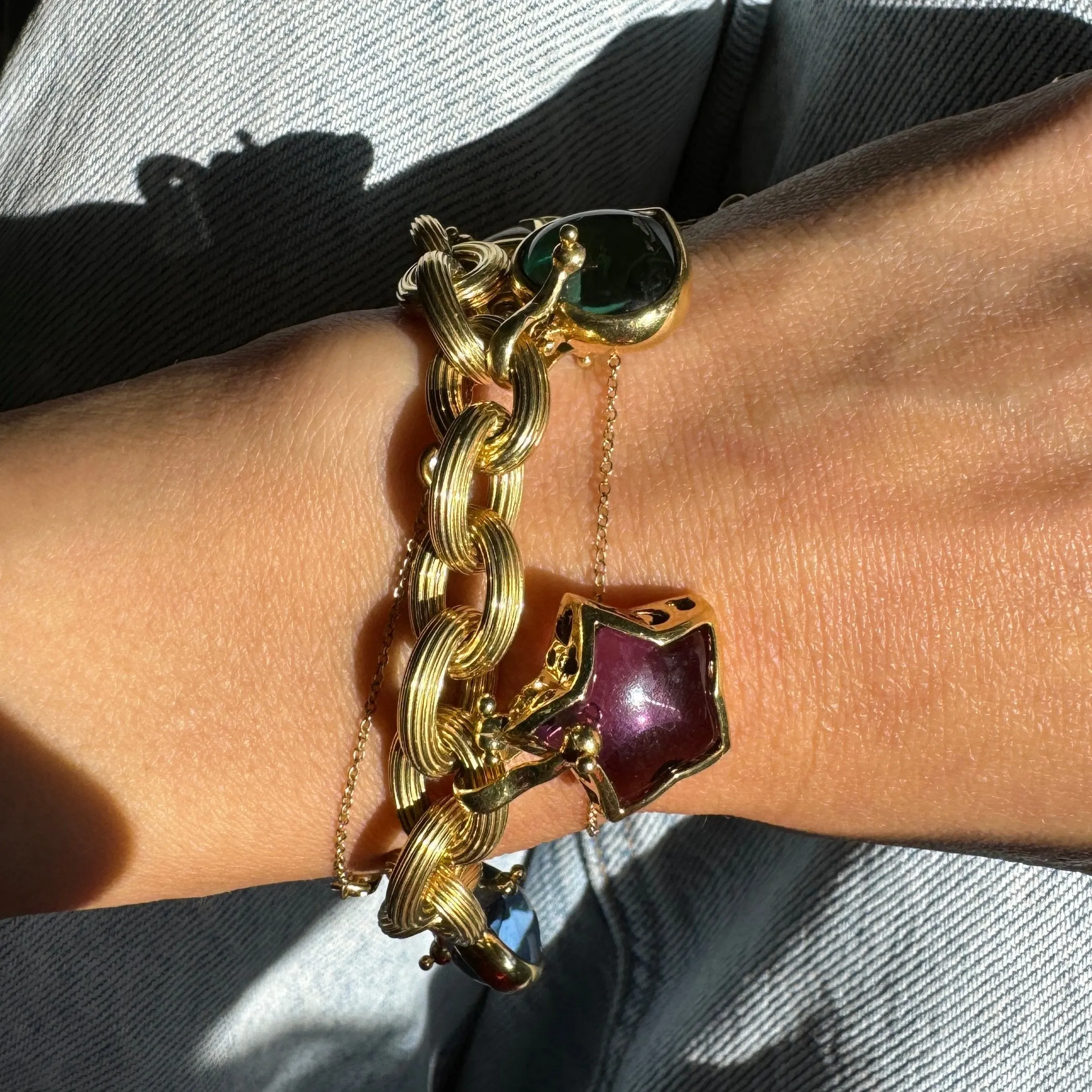Vintage 14k Multi-Gem Stars & Hearts Bracelet