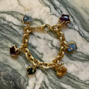 Vintage 14k Multi-Gem Stars & Hearts Bracelet