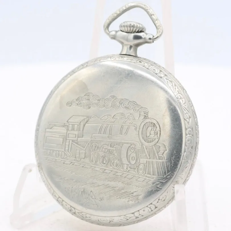 Vintage 16s 1927 Elgin Locomotive Two Tone 7 Jewel Pocket Watch 291 USA