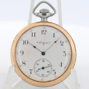 Vintage 16s 1927 Elgin Locomotive Two Tone 7 Jewel Pocket Watch 291 USA