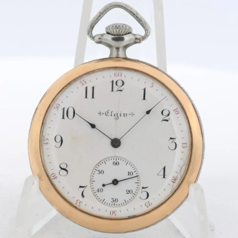 Vintage 16s 1927 Elgin Locomotive Two Tone 7 Jewel Pocket Watch 291 USA