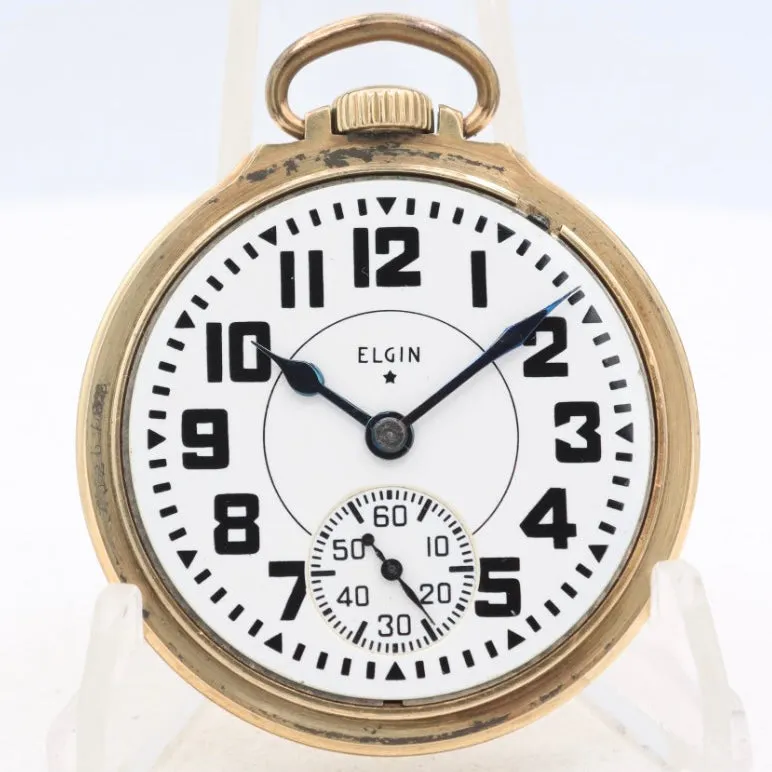 Vintage 16s 1941 Elgin 23 Jewel Railroad Pocket Watch 540 10k GF USA
