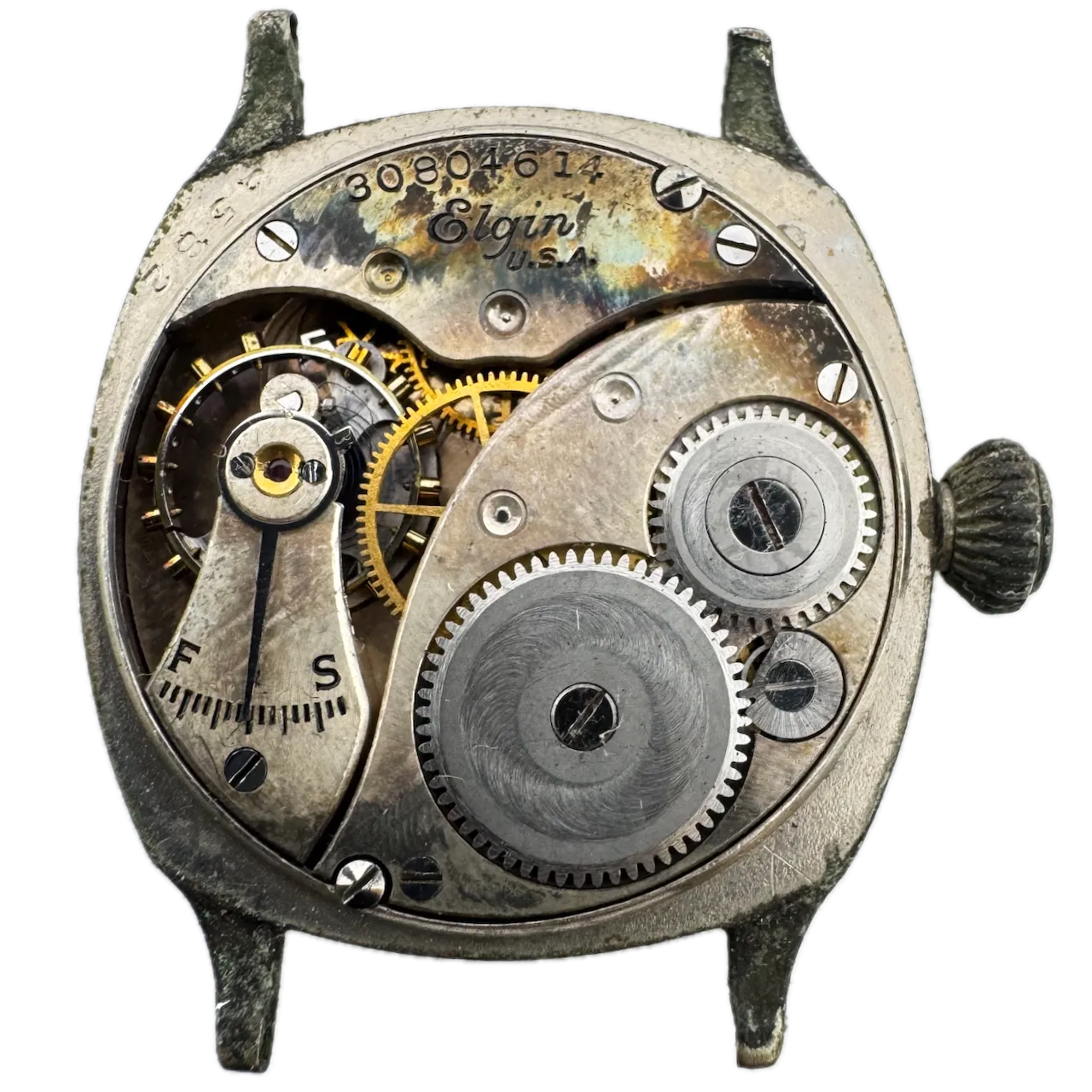 Vintage 1928 Elgin Cushion Men's Mechanical Wristwatch 462 USA Silveroid