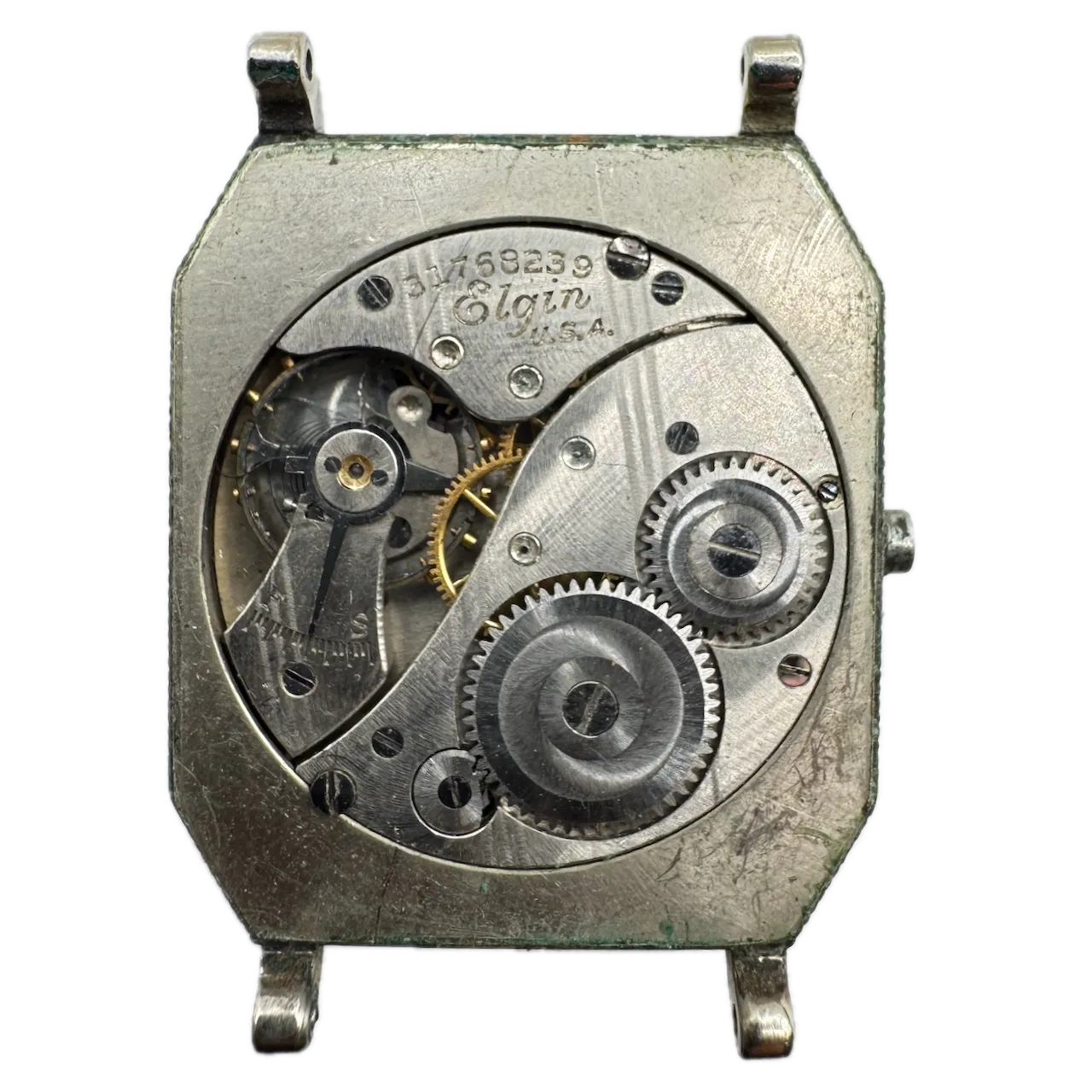 Vintage 1929 Elgin Art Deco Men's Mechanical Wristwatch 430 USA 14k White GF