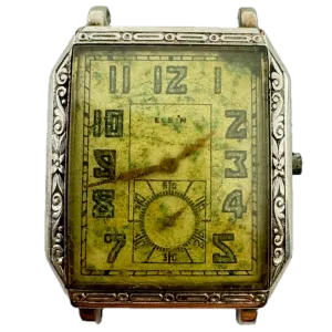 Vintage 1929 Elgin Art Deco Men's Mechanical Wristwatch 430 USA 14k White GF