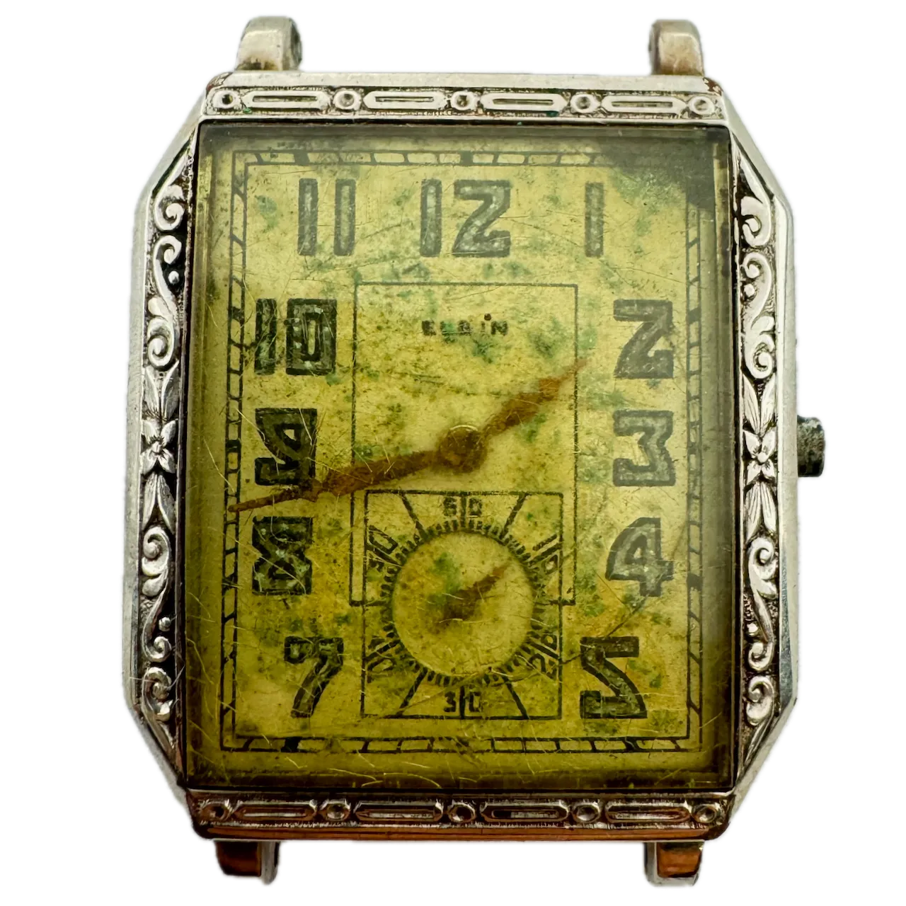 Vintage 1929 Elgin Art Deco Men's Mechanical Wristwatch 430 USA 14k White GF