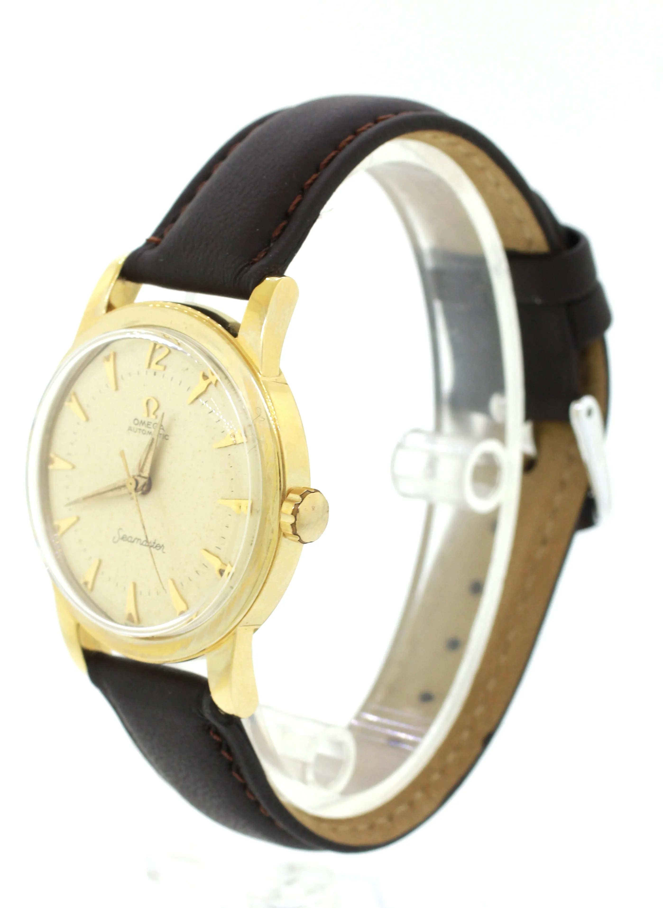 Vintage 1950s Omega Seamaster GX6546 14k Yellow Gold Champagne Dial Watch