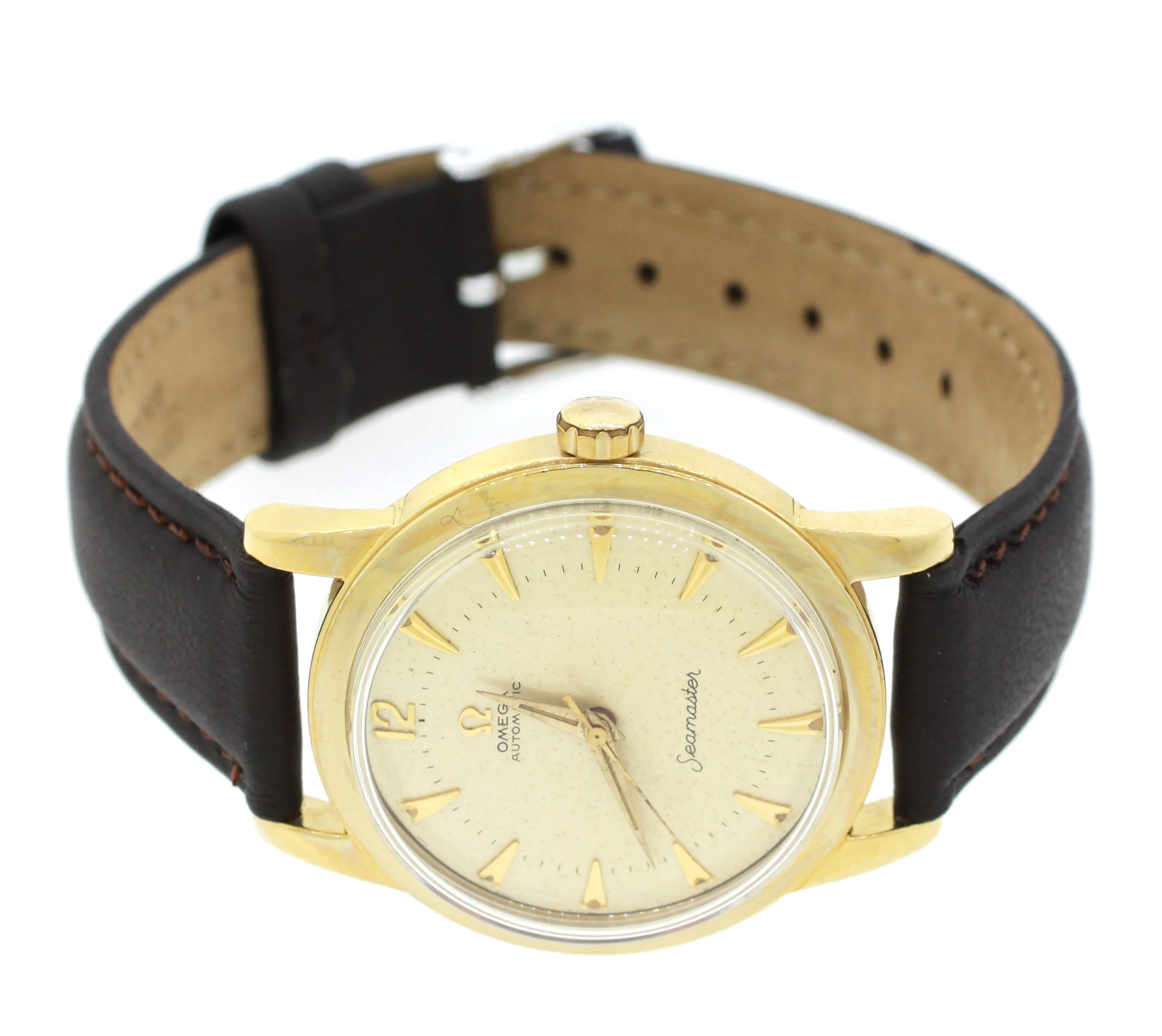 Vintage 1950s Omega Seamaster GX6546 14k Yellow Gold Champagne Dial Watch