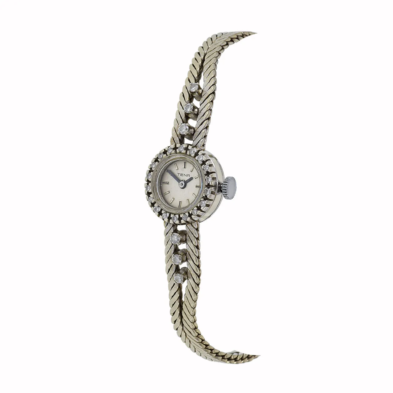 Vintage 1950's Tena 18KT White Gold Diamond Ladies Watch