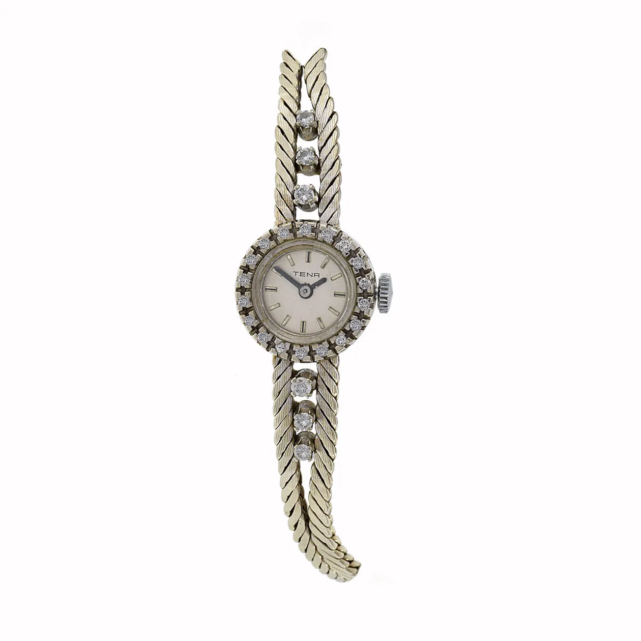 Vintage 1950's Tena 18KT White Gold Diamond Ladies Watch