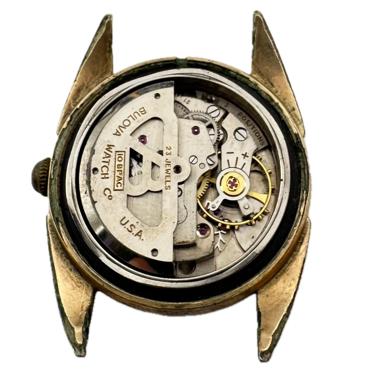 Vintage 1955 Bulova Sunburst Men's Automatic Wristwatch 10 BPAC Steel & 10k RGP