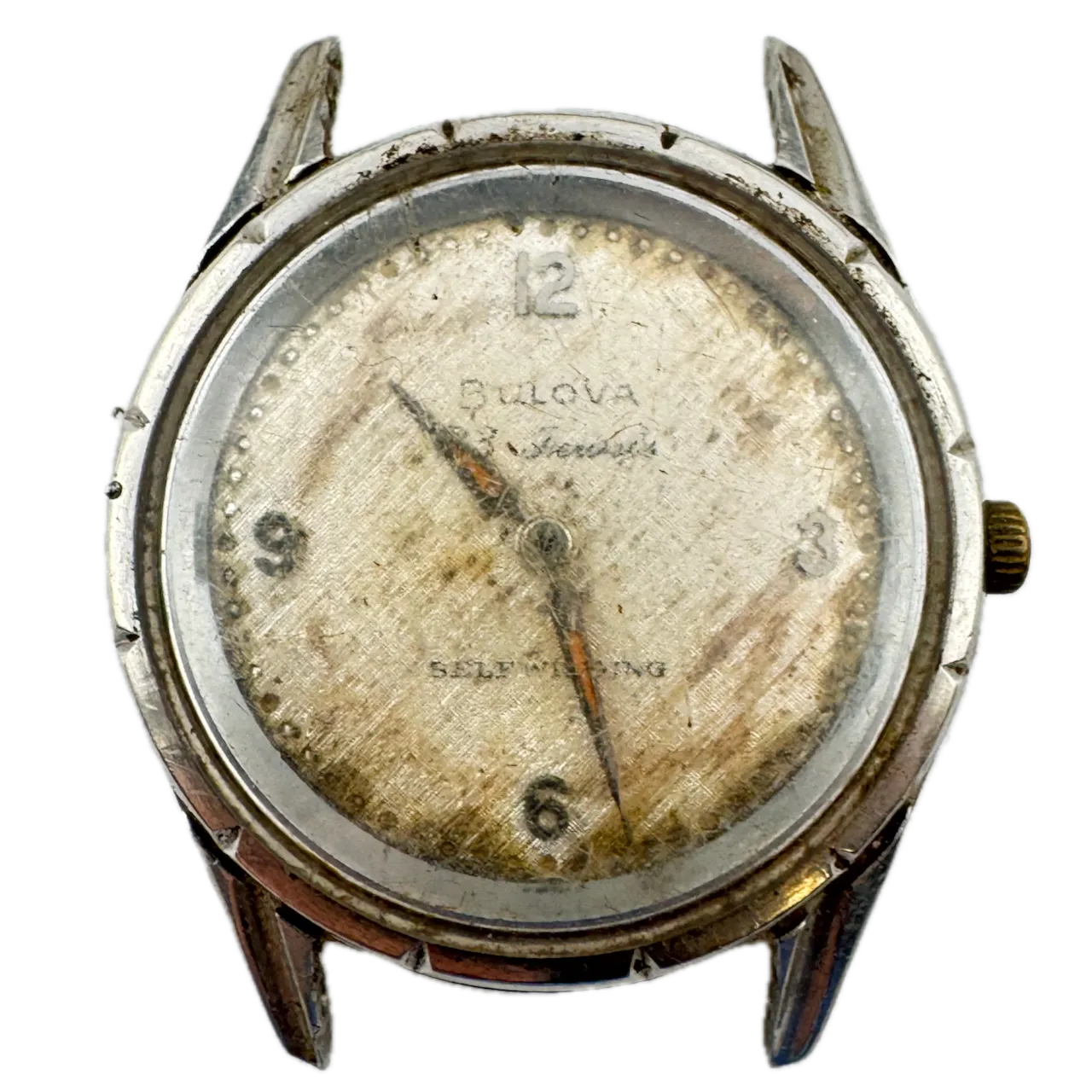 Vintage 1960 Bulova Linen Men's Automatic Wristwatch Swiss Stainless Steel