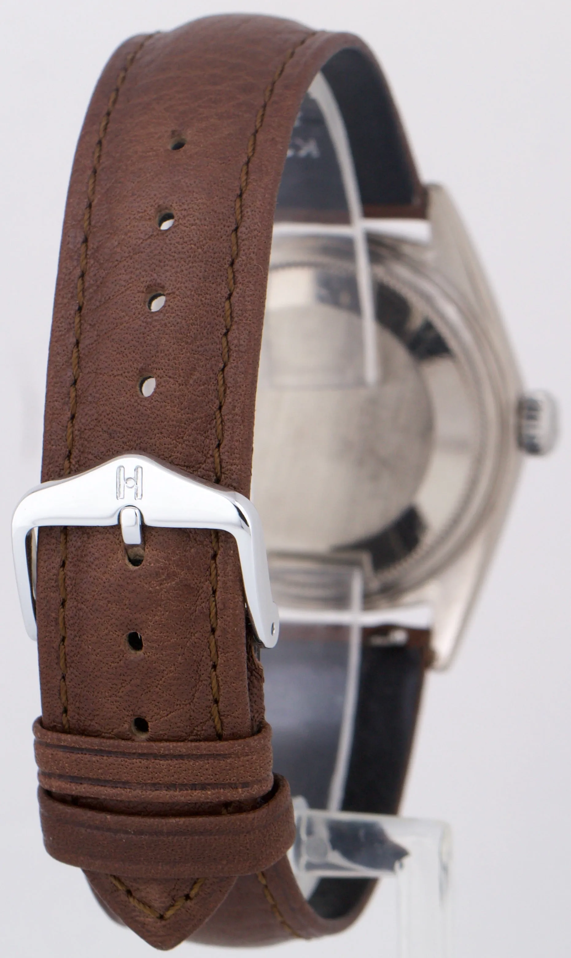 VINTAGE 1967 Rolex Day-Date SILVER 18K White Gold Fluted Leather 36mm Watch 1803