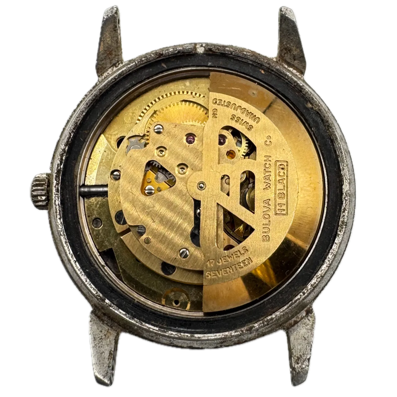 Vintage 1968 Bulova Crosshair Date Sunburst Men's Automatic Wristwatch 11 BLACD
