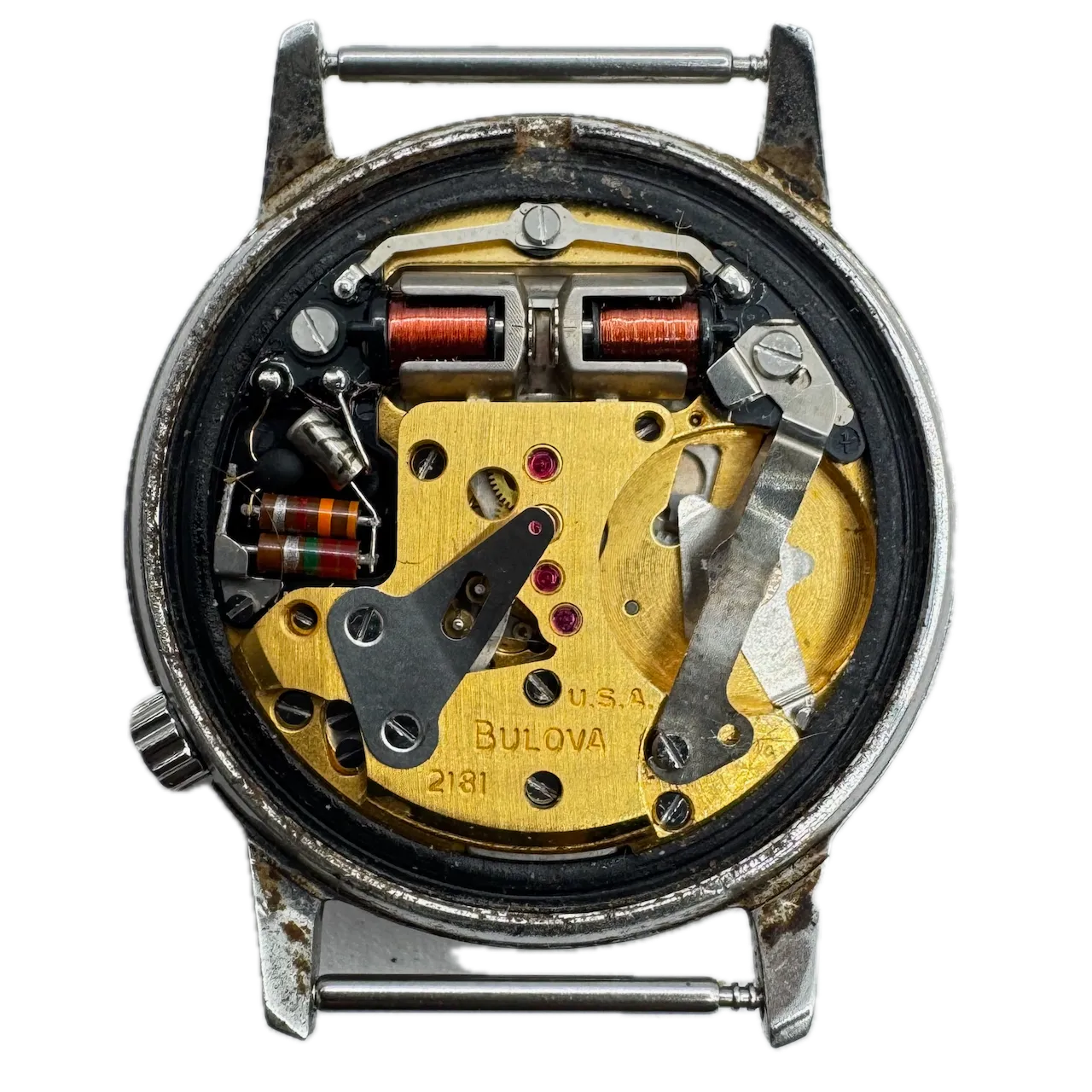 Vintage 1969 Accutron Roman Dial Date Men's Tuning Fork Wristwatch 218 Steel
