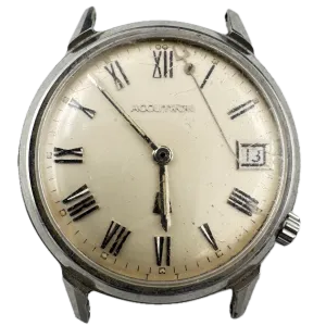 Vintage 1970 Accutron Roman Date Men's Tuning Fork Wristwatch 218 USA Steel