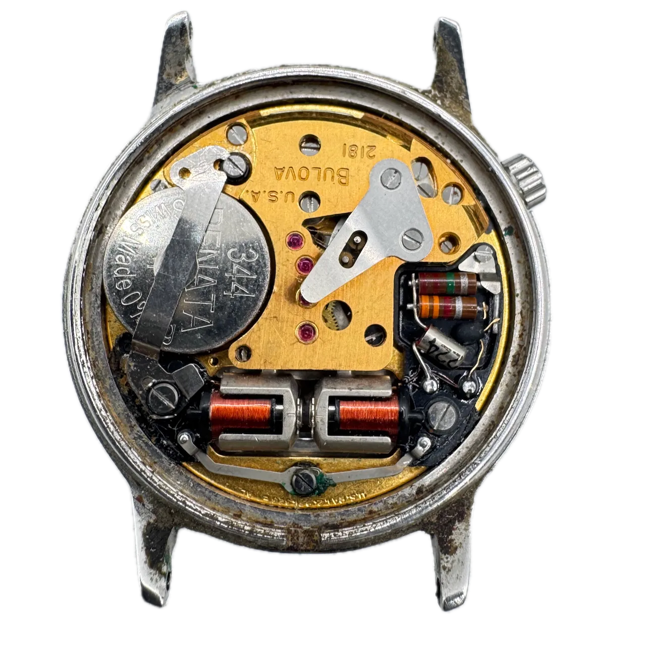 Vintage 1970 Accutron Roman Date Men's Tuning Fork Wristwatch 218 USA Steel