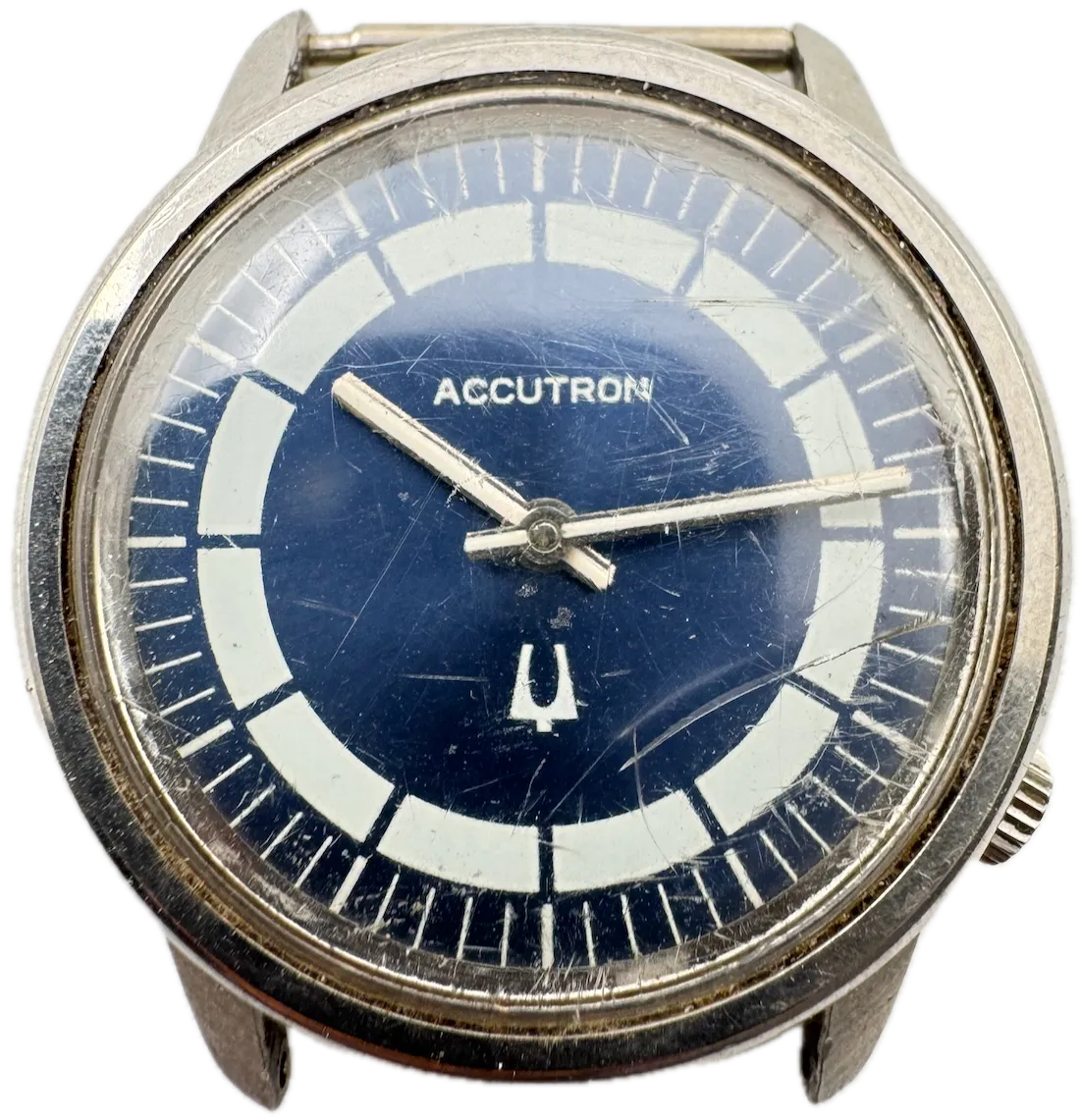 Vintage 1971 Accutron Blue Sunburst Target Men's Tuning Fork Wristwatch 218 USA