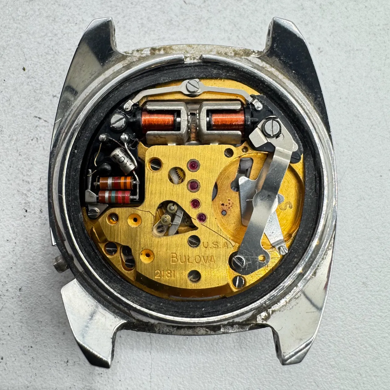Vintage 1972 Accutron Dow Chemical Sunburst Men's Tuning Fork Wristwatch 218