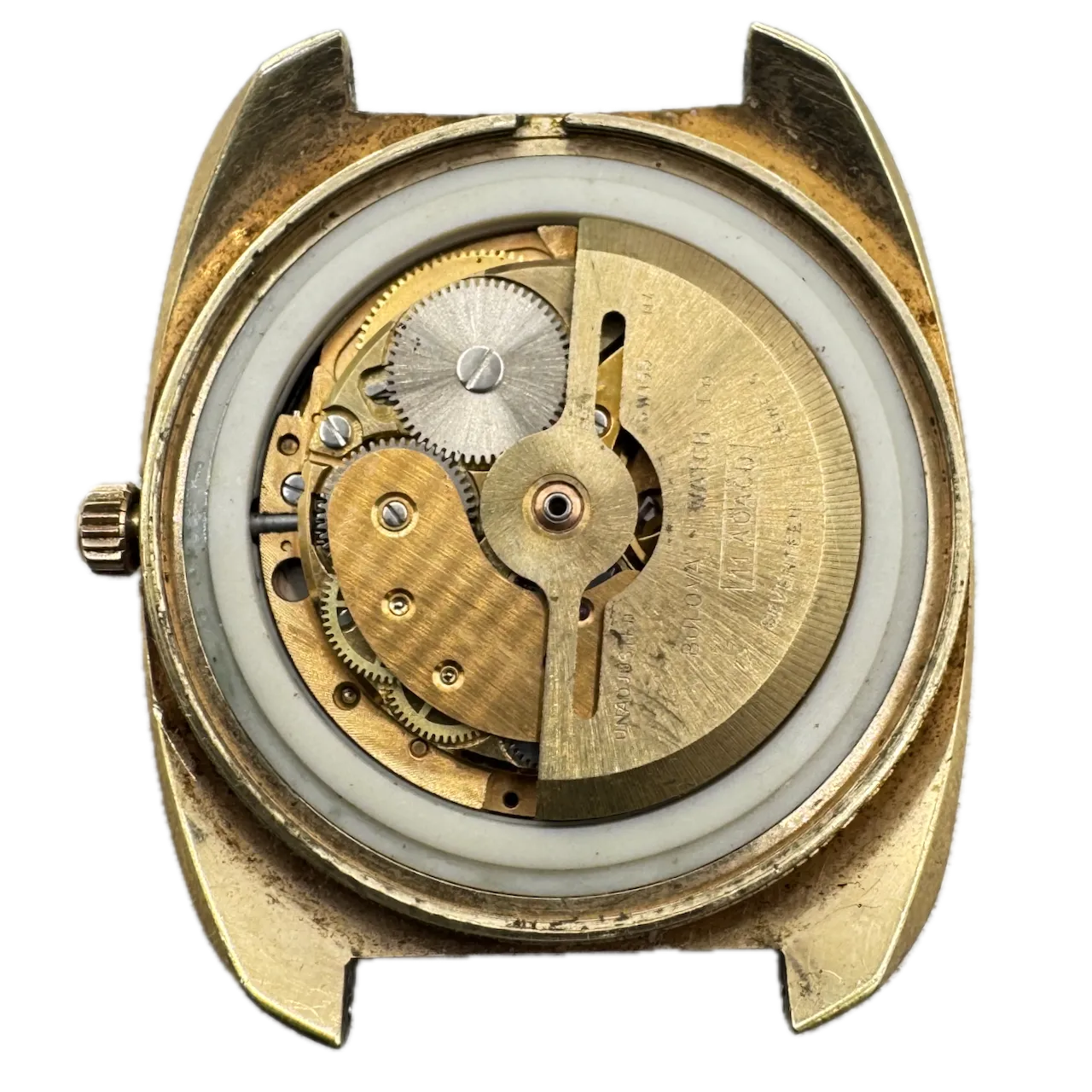 Vintage 1973 Bulova Chunky Men's Automatic Wristwatch 11 A0ACD Swiss Gold Tone