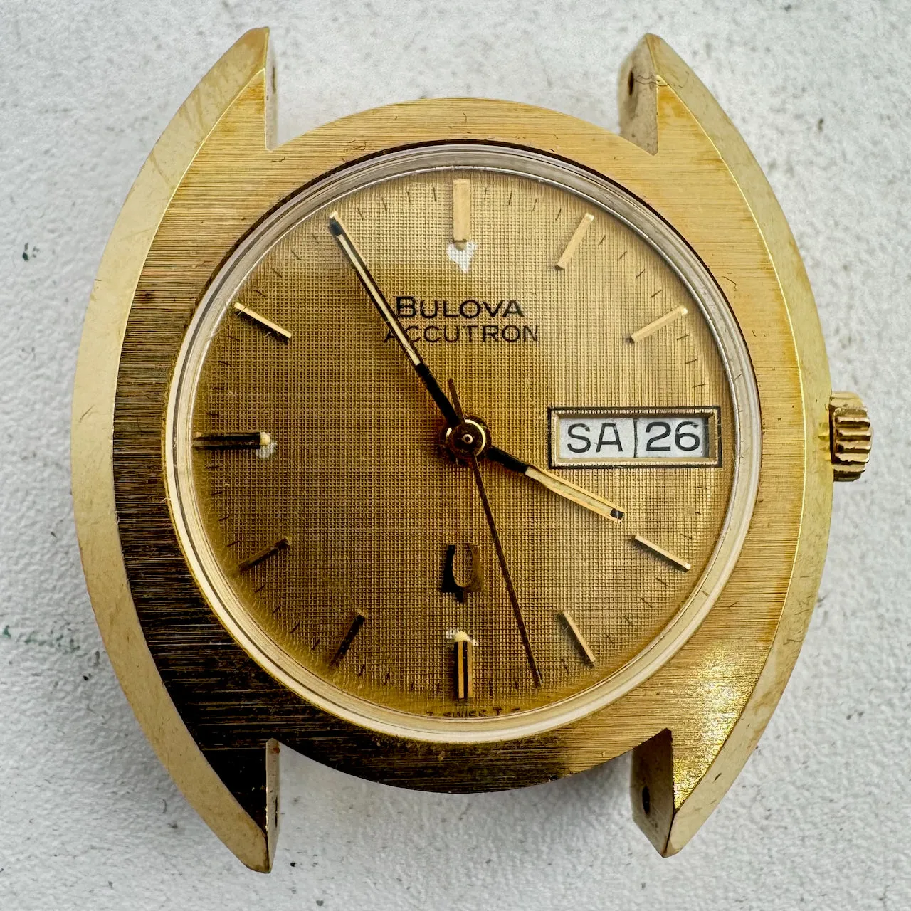 Vintage 1975 Bulova 3465 Linen Dial Men's Tuning Fork Wristwatch 231 3 Swiss
