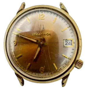 Vintage 1976 Accutron Copper Sunburst Date Men's Tuning Fork Wristwatch 218 USA
