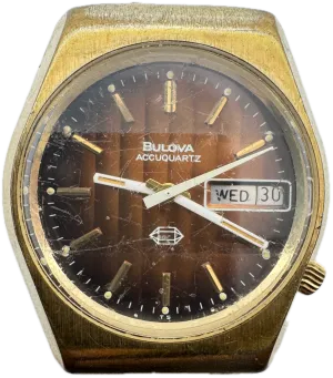 Vintage 1976 Bulova Faceted Orange Day Date Men's Tuning Fork Wristwatch 224 2