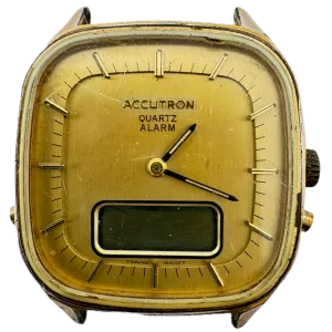 Vintage 1979 Accutron Ana-Digi Men's Quartz LCD Wristwatch Swiss Gold Tone