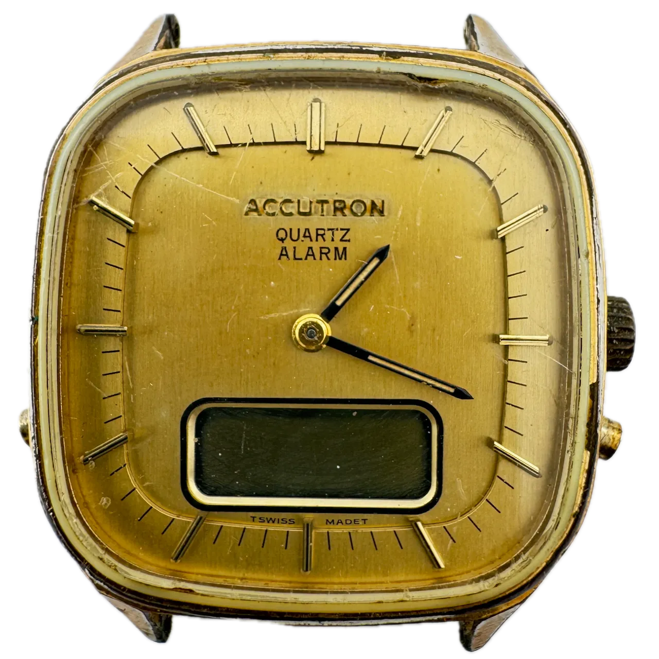 Vintage 1979 Accutron Ana-Digi Men's Quartz LCD Wristwatch Swiss Gold Tone