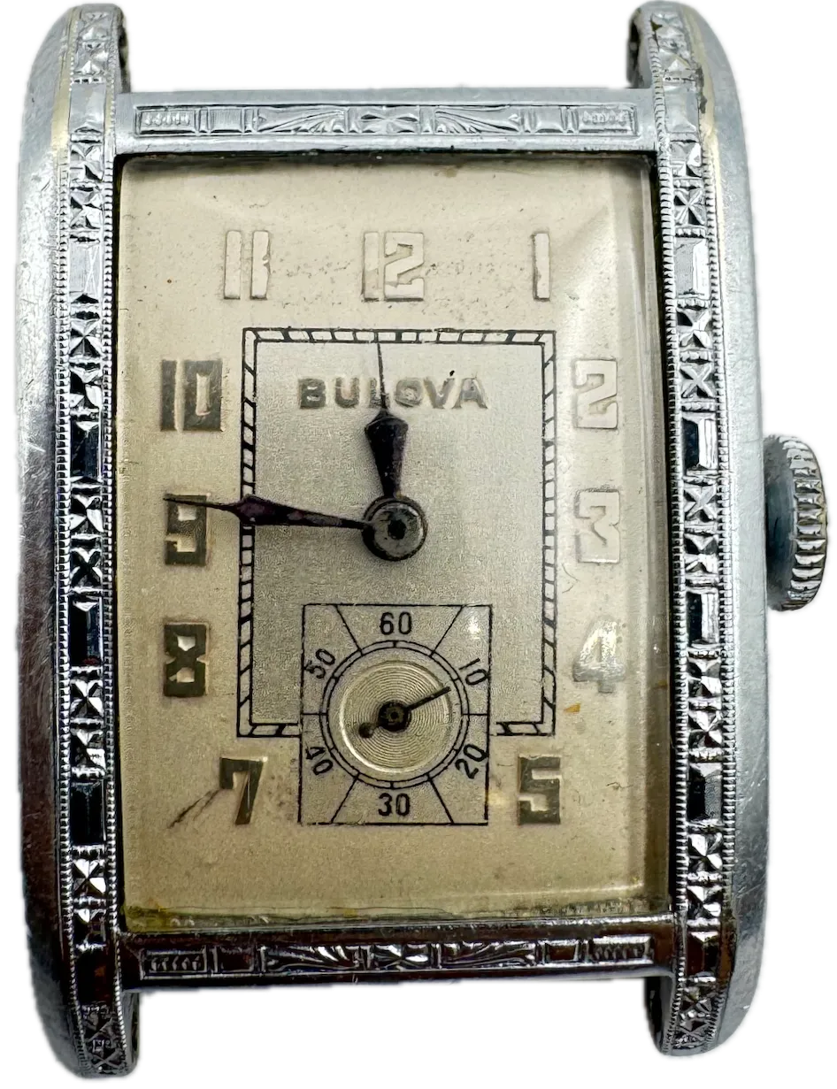 Vintage 24mm Bulova Art Deco Men's Mechanical Wristwatch 9AT Swiss 14k White GF