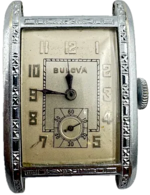 Vintage 24mm Bulova Art Deco Men's Mechanical Wristwatch 9AT Swiss 14k White GF