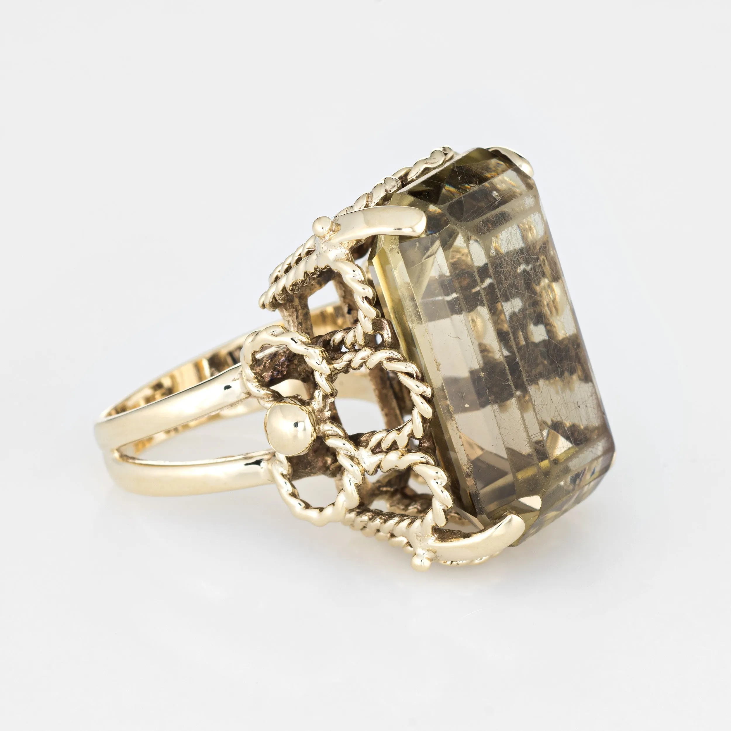 Vintage 27ct Yellow Quartz Ring 14k Yellow Gold Large Emerald Cut Estate Jewelry