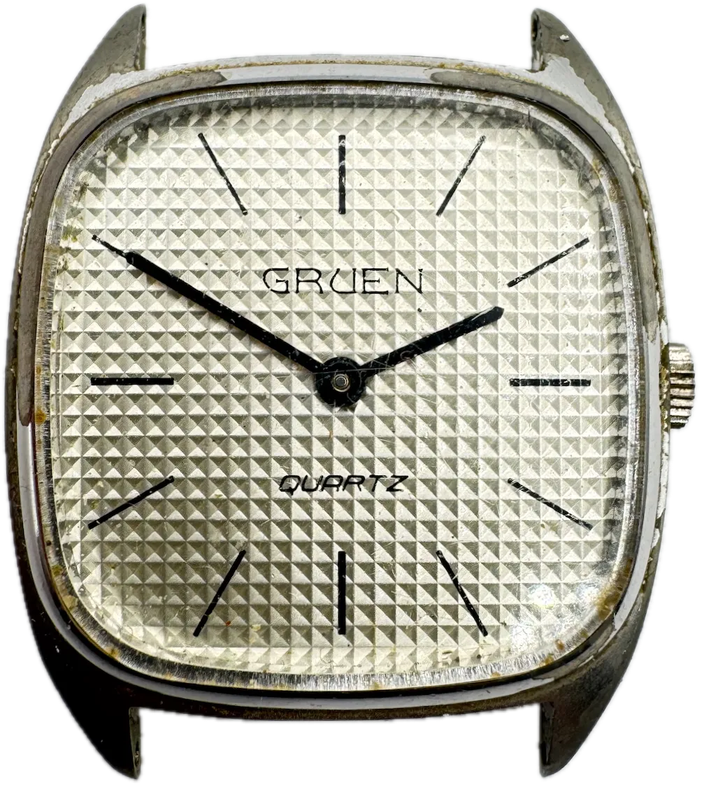 Vintage 29mm Gruen Waffle Dial Men's Quartz Wristwatch Japan Chrome Plated