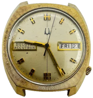 Vintage 33.5mm 1976 Accutron Day Date Champagne Men's Tuning Fork Wristwatch