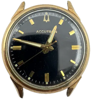 Vintage 34mm 1966 Accutron Black Dial Men's Tuning Fork Wristwatch 214 10k GF