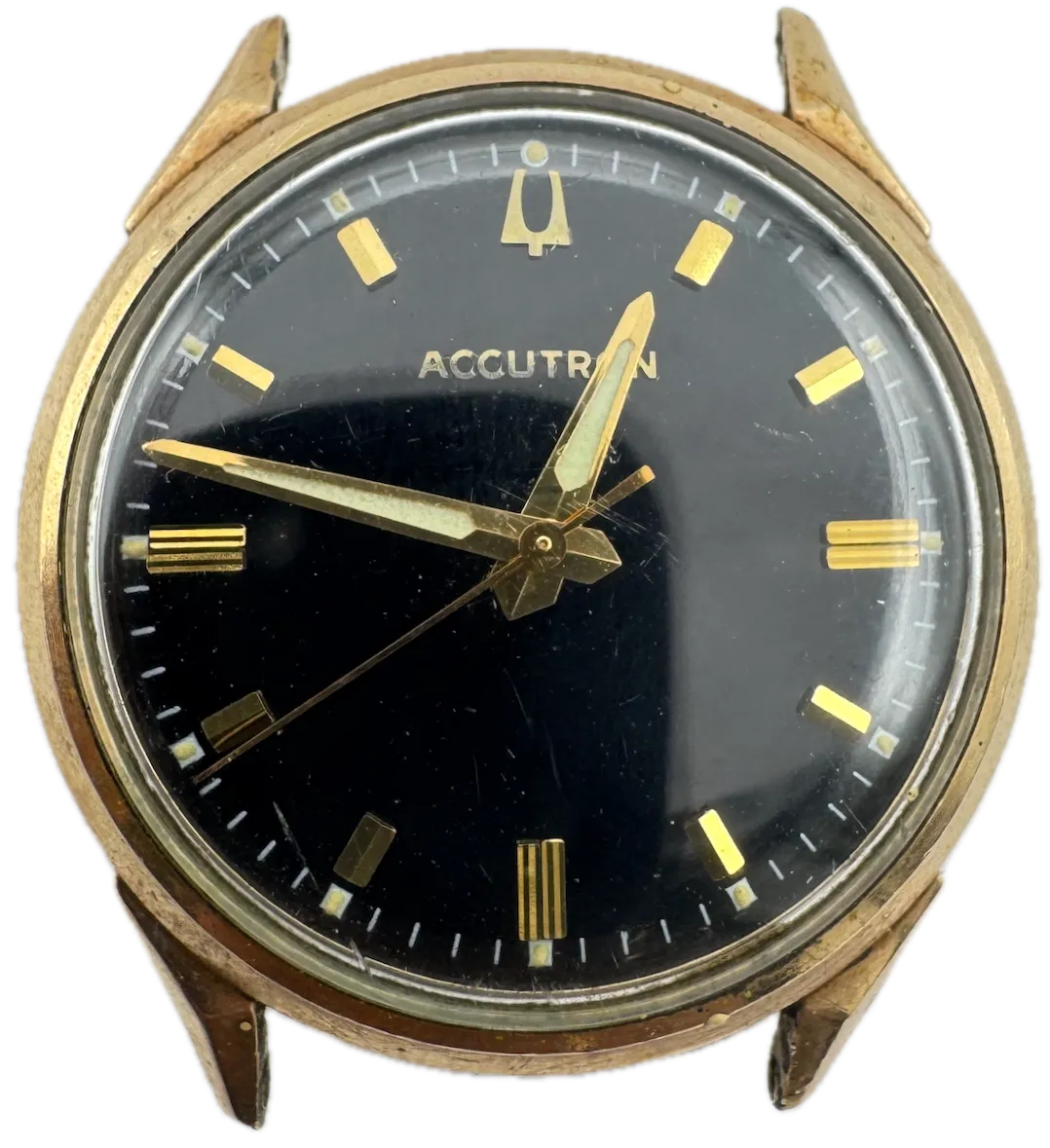 Vintage 34mm 1966 Accutron Black Dial Men's Tuning Fork Wristwatch 214 10k GF