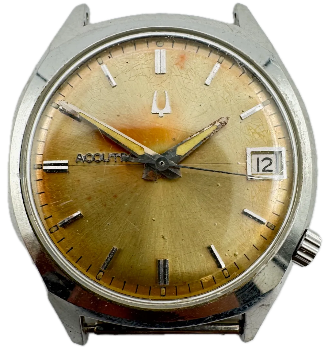 Vintage 34mm 1967 Accutron Yellow Sunburst Men's Tuning Fork Wristwatch 218 USA