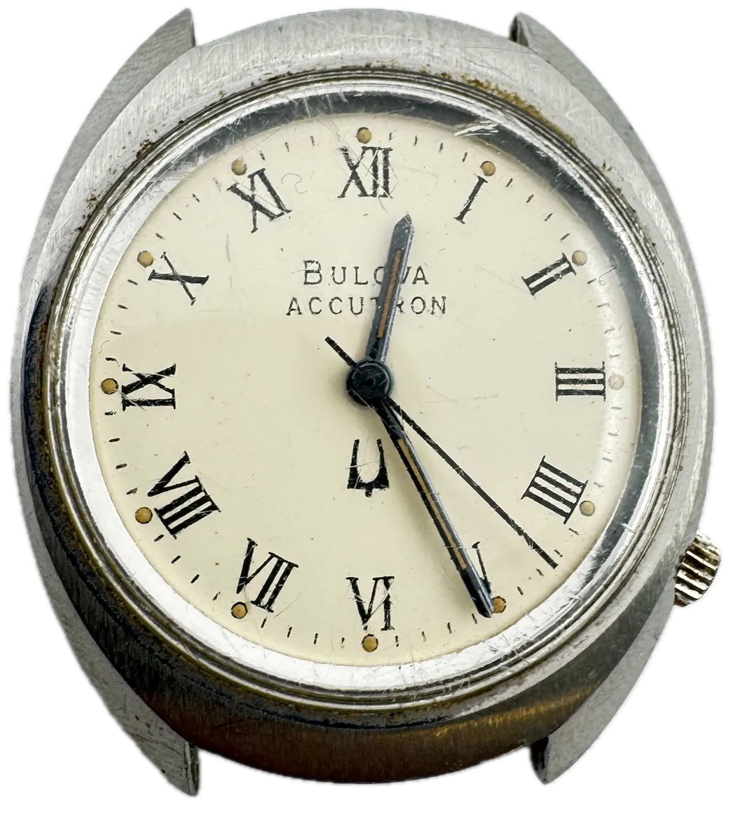 Vintage 35mm 1976 Accutron GT-3593 Roman Men's Tuning Fork Wristwatch USA Steel