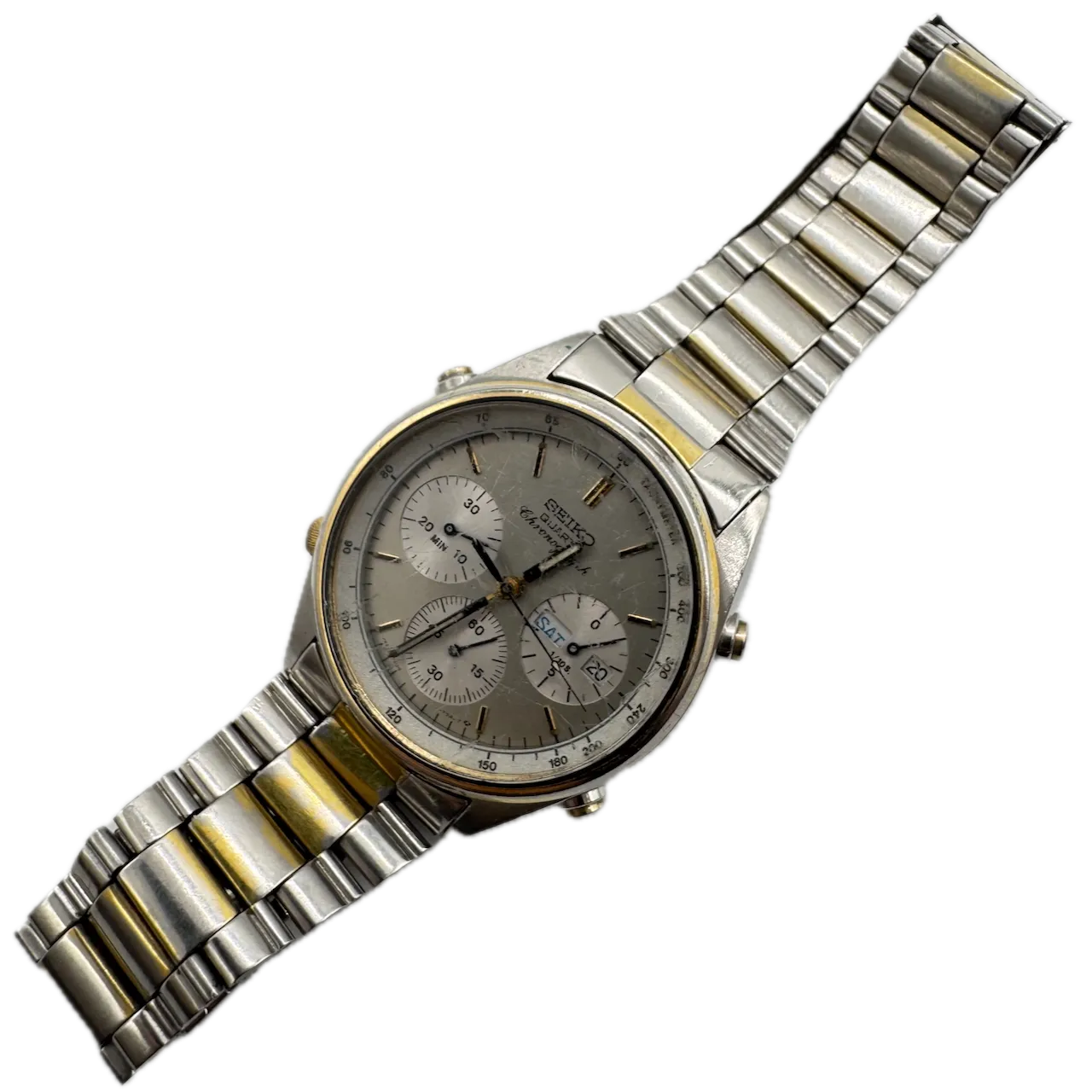 Vintage 37.5mm Seiko 7A38-7069 Sport Men's Quartz Chronograph Wristwatch Japan